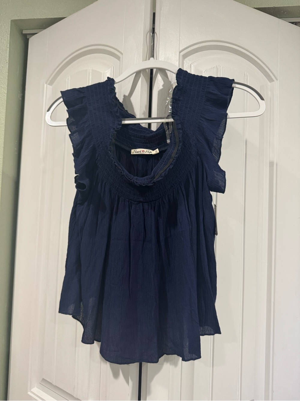 Heart Hips Navy Ruffled Sleeveless Blouse
